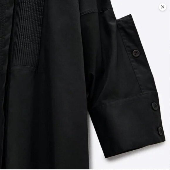 Zara Black Midi Poplin Pintuck Dress Size XS-S NEW WITH TAG! - Picture 3 of 4